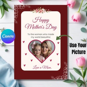 Biglietto di auguri personalizzato per la festa della mamma, con foto sostituibile (download digitale)