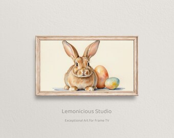 Watercolor Easter Bunny with Painted Eggs Spring Illustration | Samsung Frame TV Art