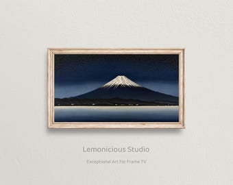 Mount Fuji Snow Cap Starry Night Lake Reflection | Samsung Frame TV Art