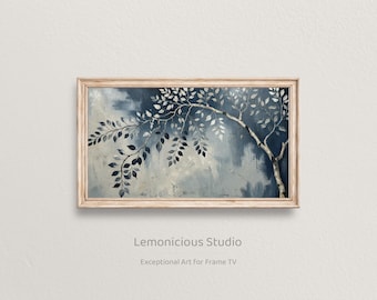 Weeping Willow Tree Blue Gray Abstract Painting | Samsung Frame TV Art