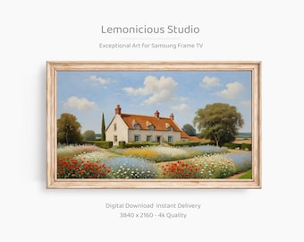 English Country Cottage Thatched Roof Painting | Samsung Frame TV Art