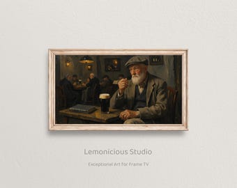 St Patricks Day Irish Pub Old Man with Stout | Samsung Frame TV Art