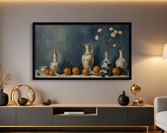 Blue and White Porcelain Still Life with Oranges | Samsung Frame TV Art