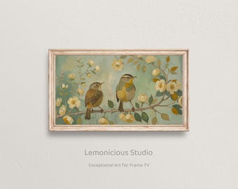 Two Birds on Flowering Branch Vintage Painting | Samsung Frame TV Art