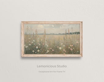 Wildflower Meadow with Daisies and Pink Blooms Soft Landscape | Samsung Frame TV Art