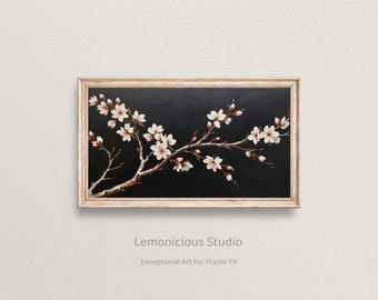 Dark Moody Cherry Blossom Branch Painting | Samsung Frame TV Art