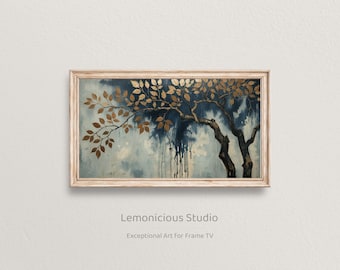 Autumn Branch Tree with Golden Leaves Painterly | Samsung Frame TV Art