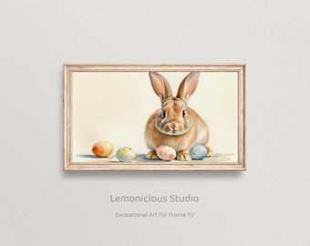 Easter Bunny with Painted Eggs Watercolor Art | Samsung Frame TV Art