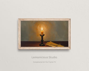 Antique Candle with Old Books Still Life Painting | Samsung Frame TV Art