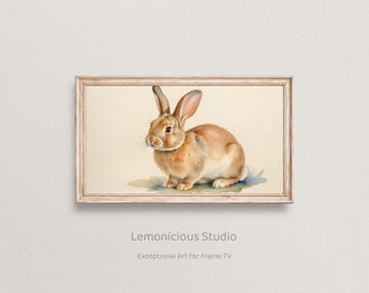 Soft Brown Rabbit Watercolor Portrait | Samsung Frame TV Art