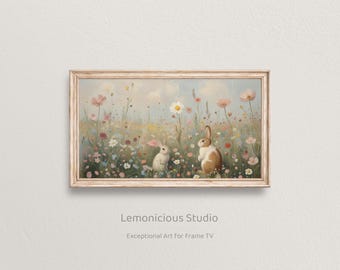 Wildflower Meadow Easter Rabbits Soft Dreamy | Samsung Frame TV Art