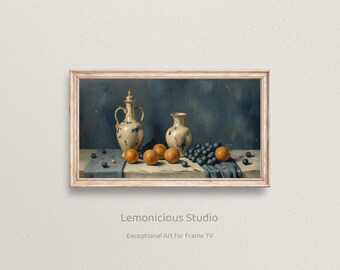 Classical Ceramic Vases with Oranges and Grapes Still Life | Samsung Frame TV Art