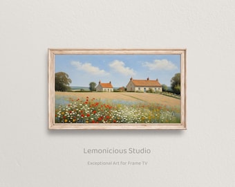 English Countryside Cottage Meadow Painting | Samsung Frame TV Art