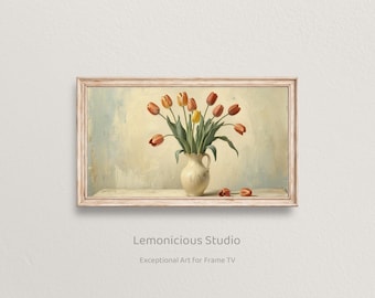 Tulip Pitcher Arrangement Floral Still Life Oil Painting | Samsung Frame TV Art