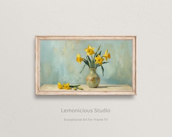 Yellow Daffodil Still Life Painting - Spring Flowers | Samsung Frame TV Art