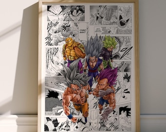 Pôster de mangá com arte de parede do Goku Super Saiyajin Azul - Son Goku - Painéis de mangá selecionados - Impressão digital