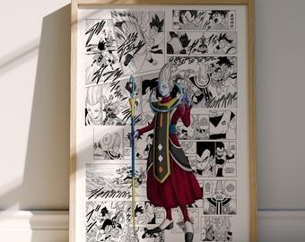 Plakat ścienny DBZ Whis z mangą – Whis – starannie dobrane panele z mangą – wydruk cyfrowy