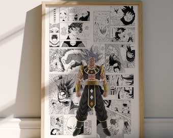 Pôster de mangá com Goku Instinto Superior - Arte de parede - Goku - Painéis de mangá selecionados - Impressão digital