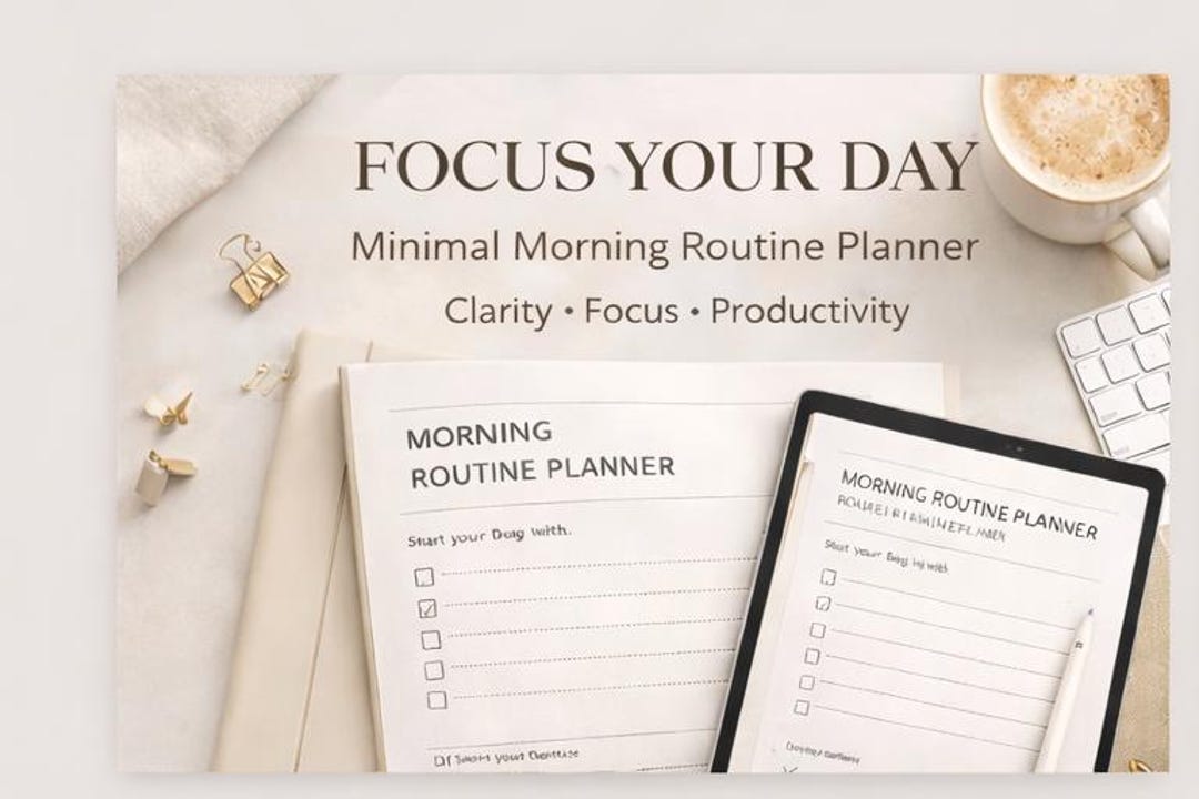 Minimal Morning Routine Planner, Daily Focus Checklist (PDF Download ...