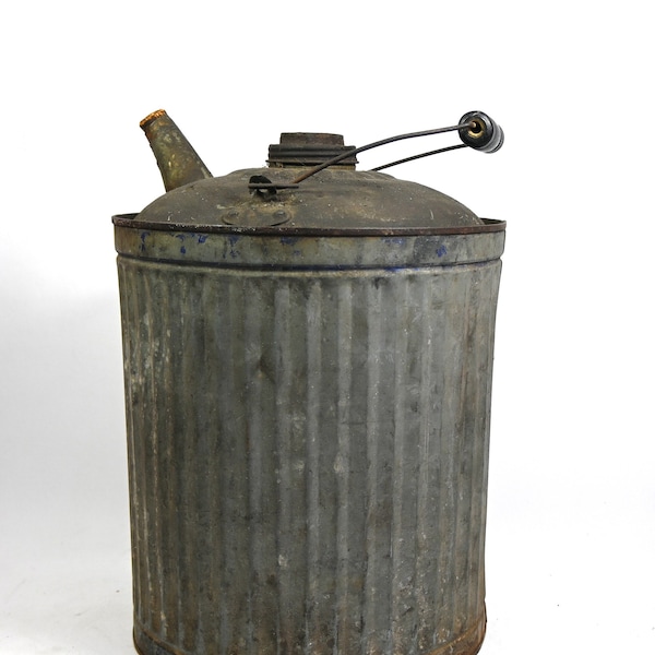 Vintage Ribbed Galvanized Steel Oil Can