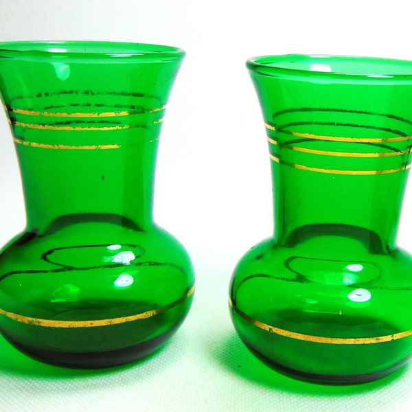 Mid Century Set Of 3 1/2" Forest Green Bud Vases By Anchor Hocking (Ca. 1950's)