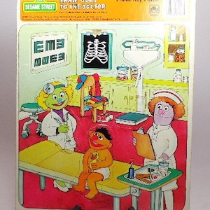 Retro Sesame Street Ernie Goes To The Doctor Frame Tray Puzzle by Golden (Ca. 1984)