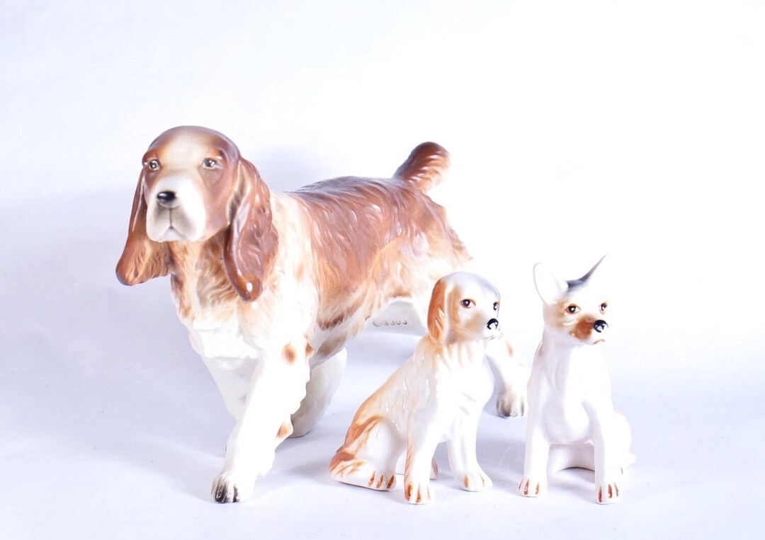 Spaniel Set Vintage Enesco Cocker Spaniel Figurine Set – 3-piece Porcelain Dog ...
