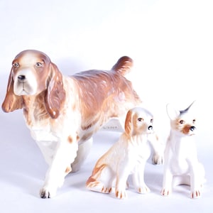 Vintage Enesco Cocker Spaniel Figurine Set – 3-Piece Porcelain Dog Decor