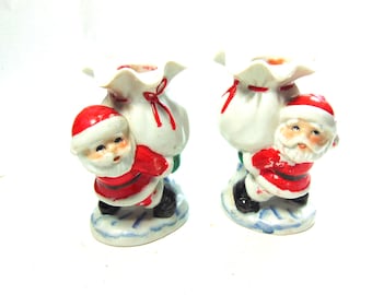 Collectible Santa Claus Candle Holders by Milano Porcelain Painted by Edna Mann (Ca. 1960s)