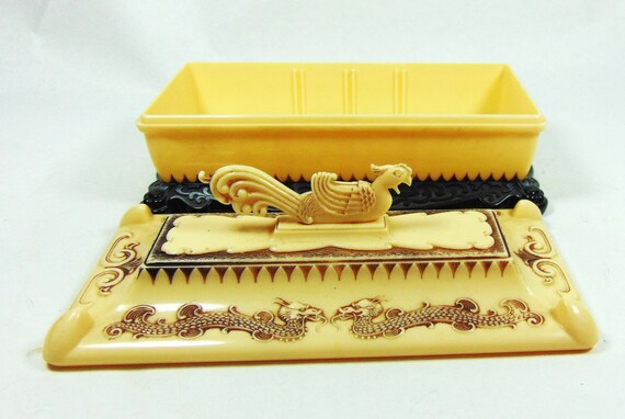 Early Celluloid Asian Dragon and Pheasant Dresser… - image 8