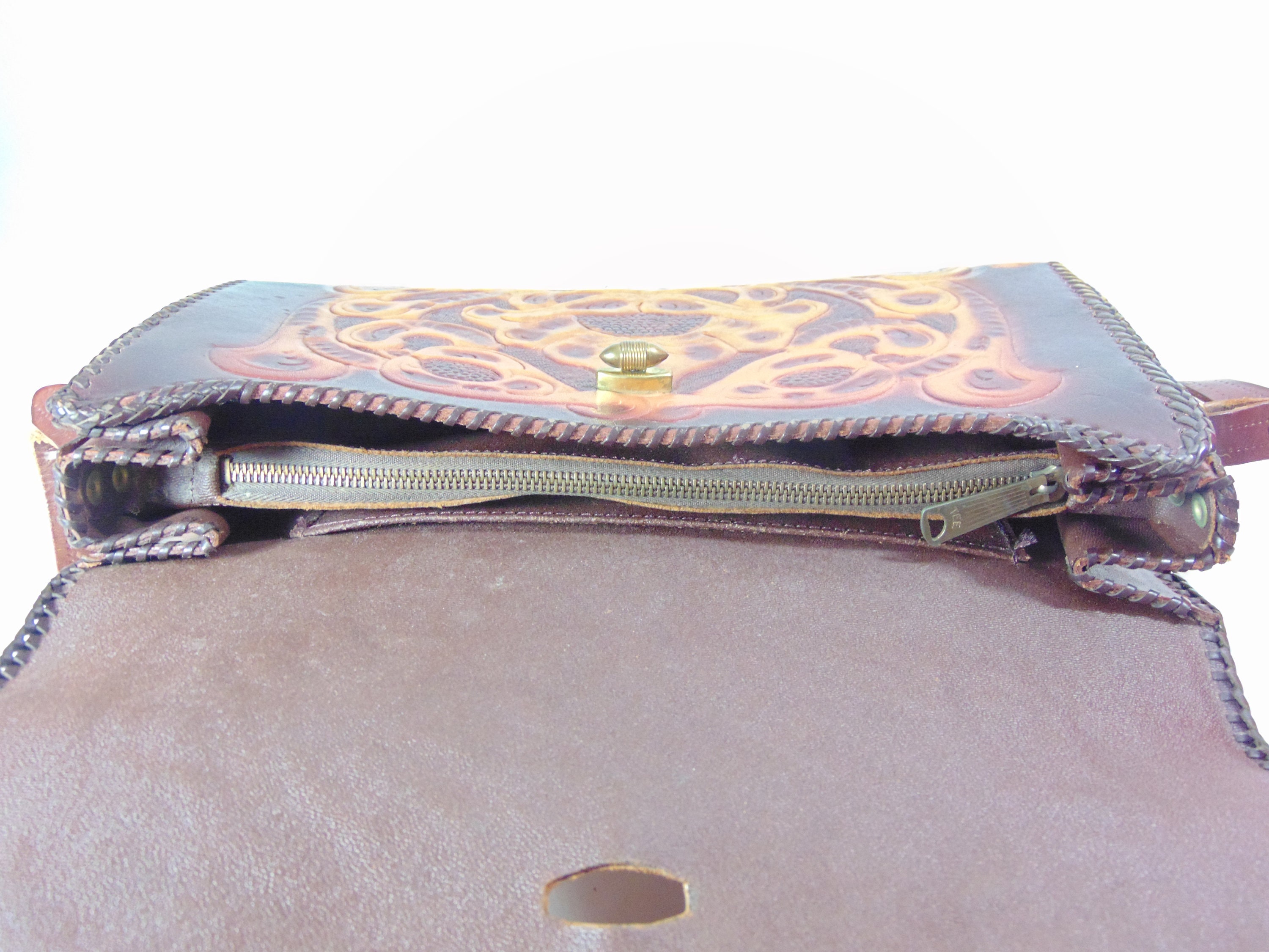 Rustic Western Tooled Leather Shoulder Bag by Jo-o-kay (ca