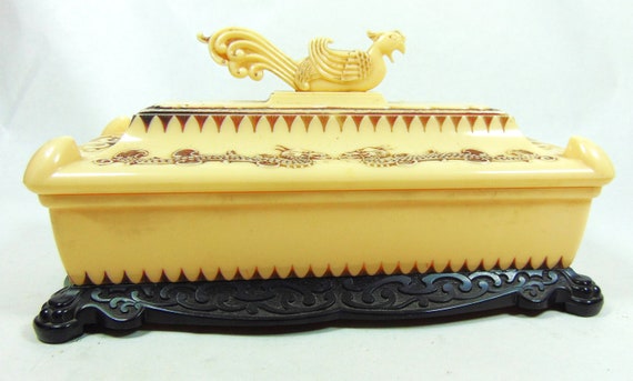 Early Celluloid Asian Dragon and Pheasant Dresser… - image 6