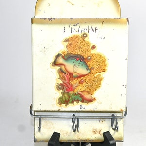 Rustic Fish Themed Tin Wall Organizer with Key Hooks - Vintage Nautical Decor