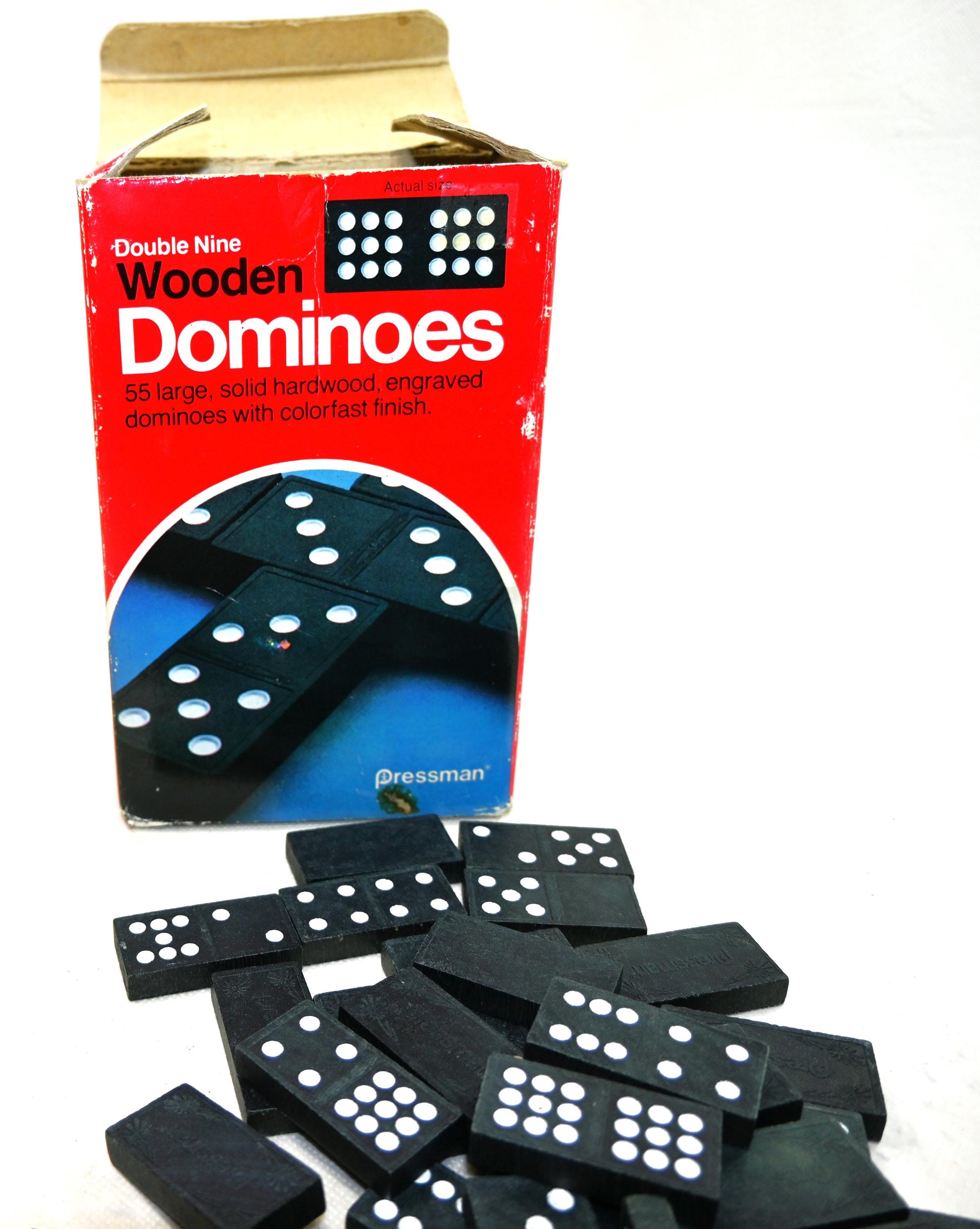 1983 Pressman Double Nine Wooden Dominoes – Incomplete 53/55 Tiles