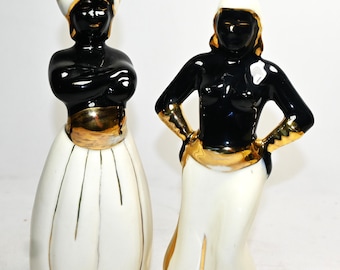 Collectible Vintage 1950&#39;s Blackamoor Nubian Statue Set, Harem Dancer Has Damage (See Photos)