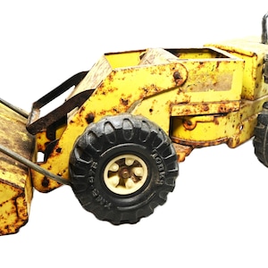 Vintage Tonka-voorladertractor geperst staal speelgoed Tonka-bouwtruck uit de jaren 70 Rustiek boerderijdecor