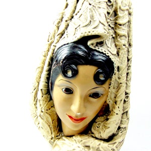 Vintage 1966 Marwall by Brower Chalkware Bust - Spanish Lady with Minor Paint Loss