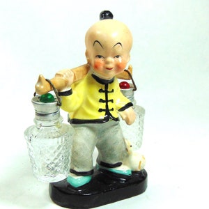 Collectible Japanese Boy Water Carrier Salt and Pepper Shaker Set by Maruri (Ca. 1950s)