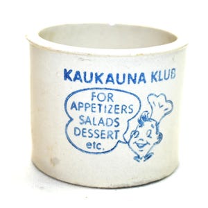 Mid Century Kaukauna Klub Cheese Crock – 1950s Blue Print Stoneware Jar – Farmhouse Kitchen & Advertising Collectible