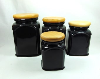 4 Piece  Stoneware Canister Set by Roseware Stoneware (Ca. 1970's)