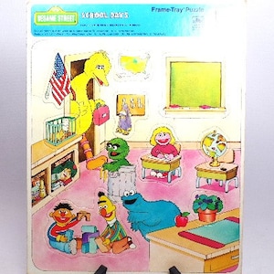 Retro Sesame Street School Days Frame Tray Puzzle by Golden (Ca. 1984)
