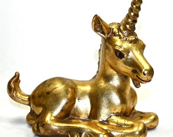 Retro Unicorn Laying Down Figurine in Brass Color - Shabby Chic Collectible