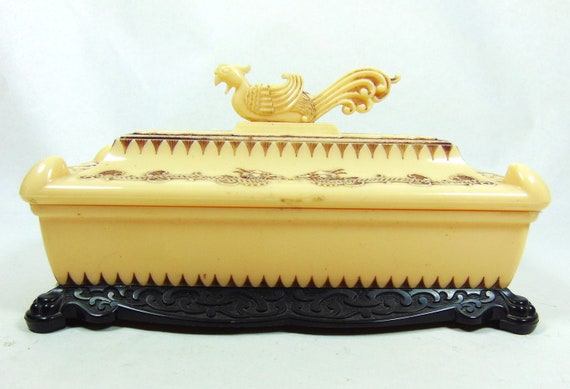 Early Celluloid Asian Dragon and Pheasant Dresser… - image 1