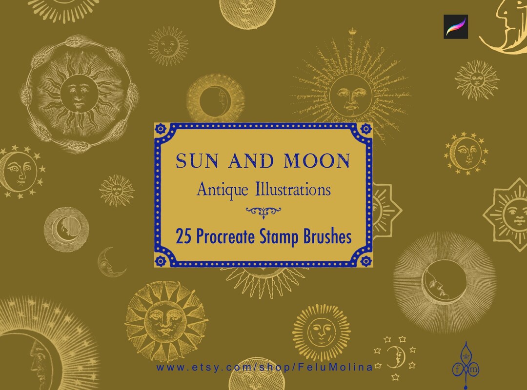 Sun and Moon Procreate Brushes - Vintage Illustrations - 25 Procreate ...