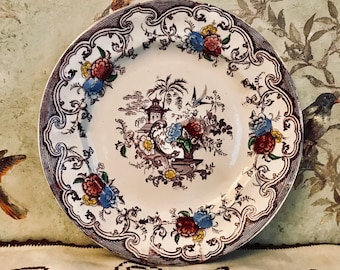 Florilla Transferware Chinoiserie Plate - Vintage china dinner plate - Purple Blue Berry Yellow Merlot Multicolor