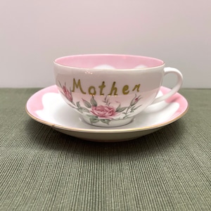 Lefton Porcelain Bone China Mother Teacup with Pink Rose Pattern and Gold letters - 2593 - Vintage 1950s Mid Century - Mother&#39;s Day gift