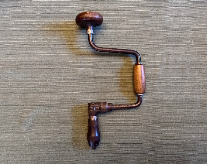 Antique Vintage Hand Crank Brace Mechanical Manual Wood & Metal Drill