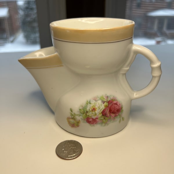 Vintage Ceramic white and peach lustre shaving scuttle, with rose decal - shaving mug cup - Made in Germany