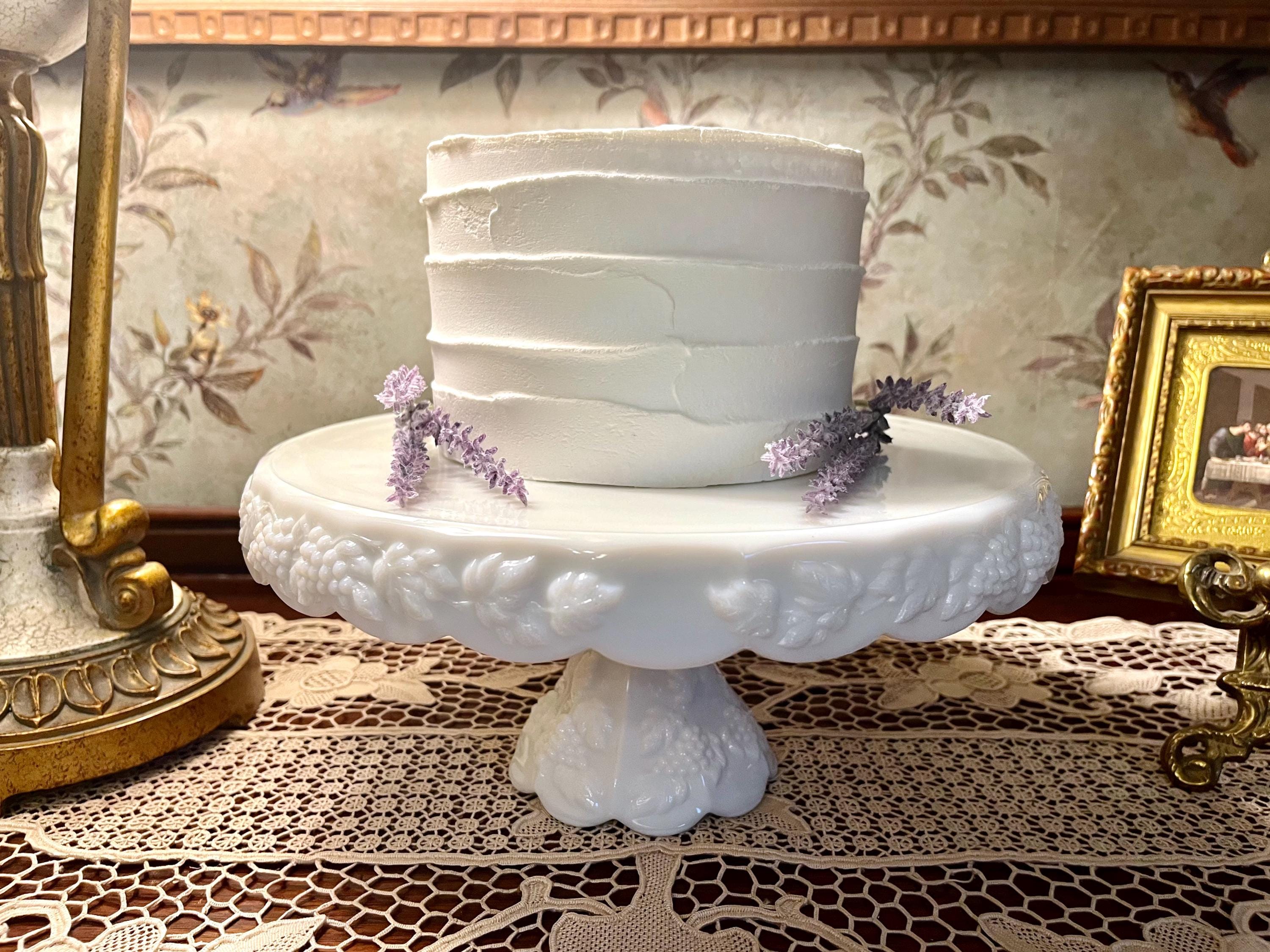 Westmoreland  11" White Milk Glass Cake Stand in Harvest Grape Pattern - Bridal Wedding Cake Stand - Classical Regency themed wedding decor