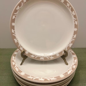 Lot of 6 Syracuse China Restaurantware 9.5&quot; plates - HEAVY DUTY Taupe & White Restaurant Ware